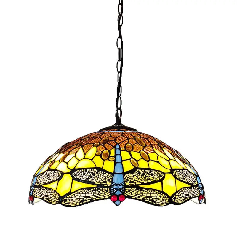 American 16 Inch Dragonfly Chandelier Tiffany Style Coffee Restaurant, Bar, Indoor Bar Lighting, Glass Antique Art Creativity