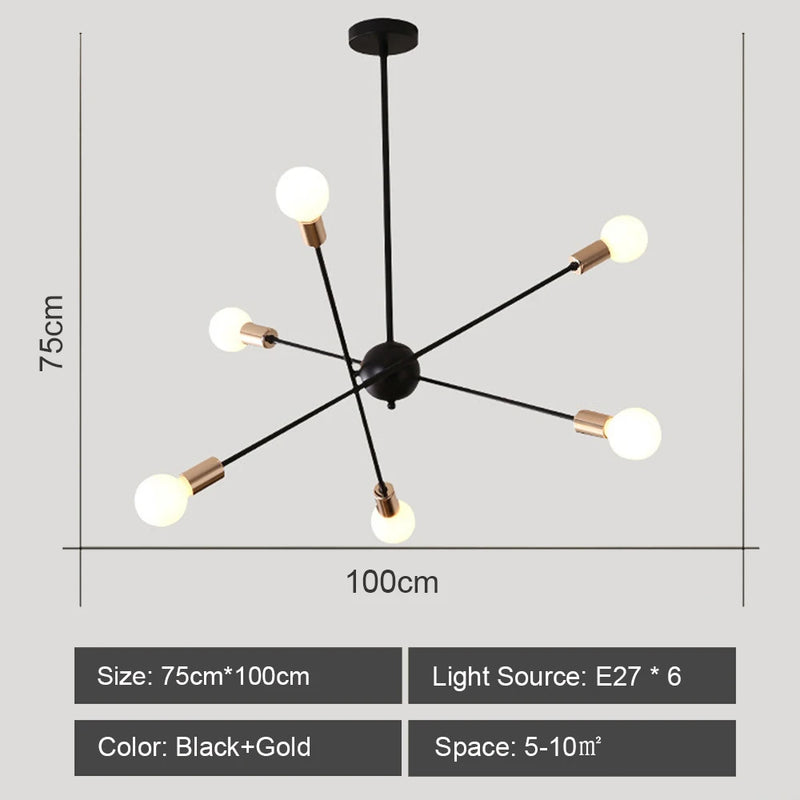 lustre moderne nordique sputnik avec éclairage led intérieur