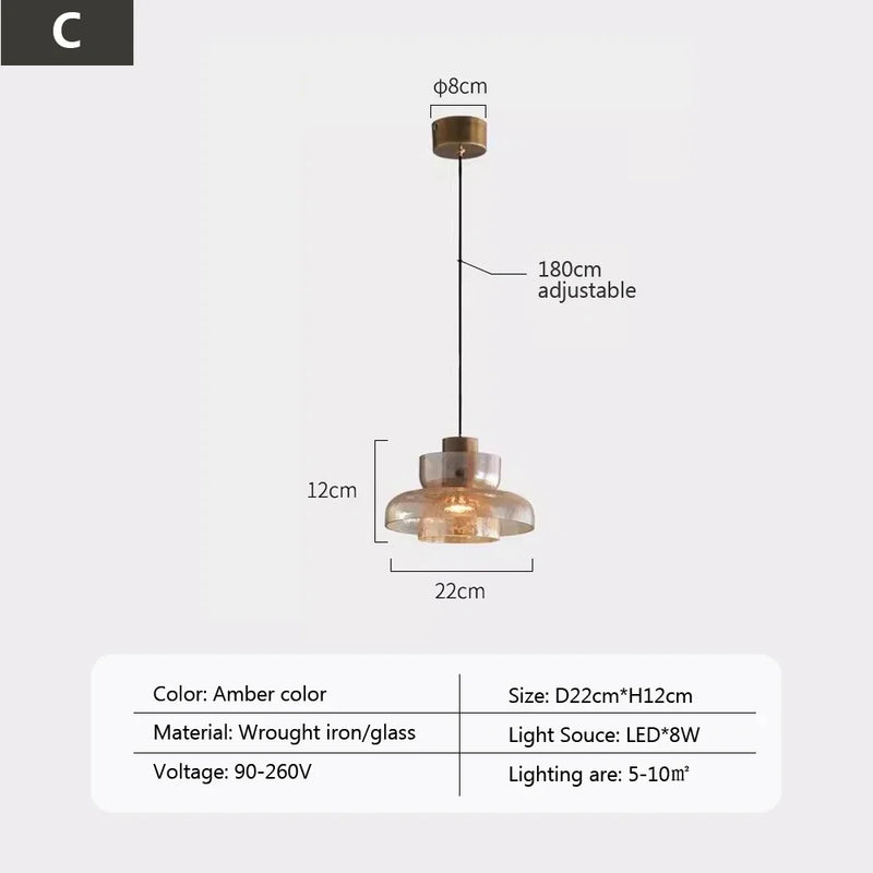 suspension led rétro en verre pour éclairage moderne et ambiance élégante