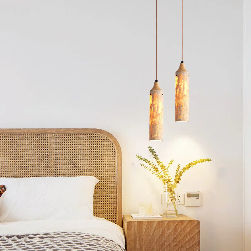 lampe suspendue décorative en bois et pierre naturelle pour restaurant ou café