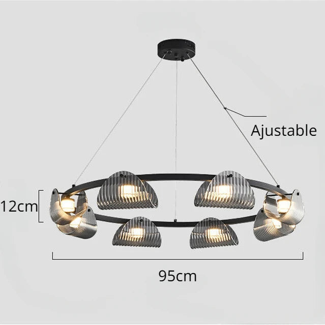 lustre minimaliste italien en verre rayé avec lumières led