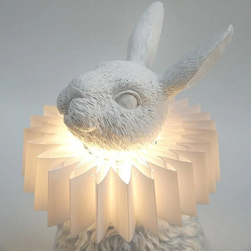 lampe de table créative en résine avec écharpe de lapin décorative