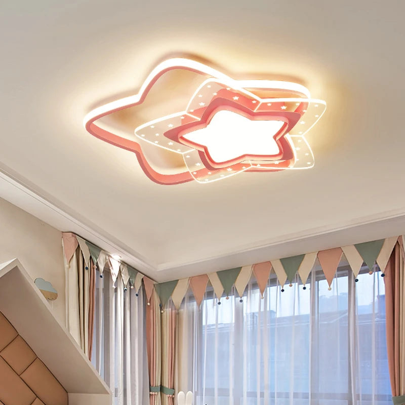 plafonnier led étoile rose moderne pour chambre d'enfant