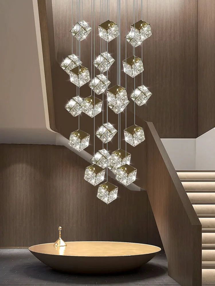 lustre carré moderne en cristal pour éclairage design