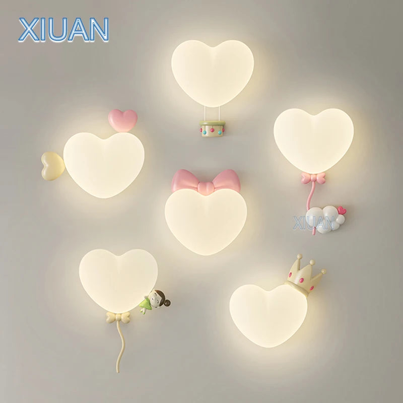 applique murale led romantique couronne coeur nuage pour enfants