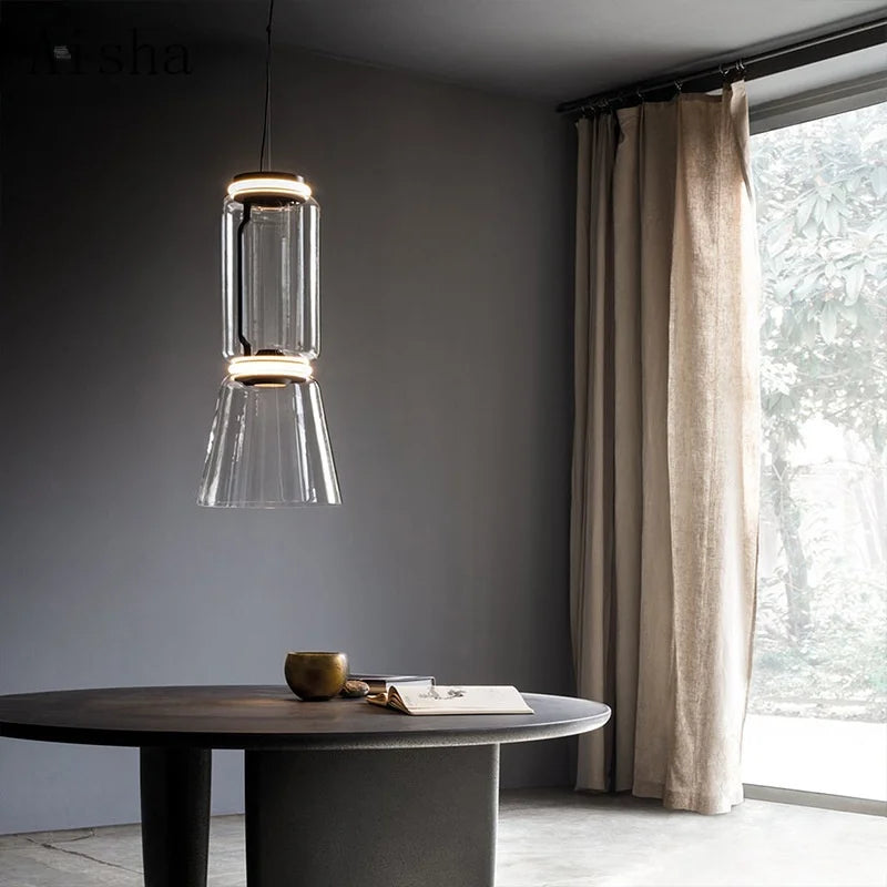 suspension design en verre lourd avec éclairage led moderne