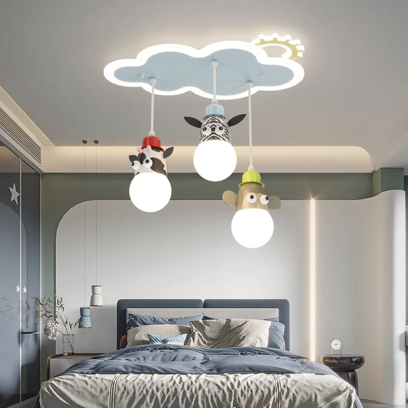 lustre dessin animé animal avec veilleuses nuage pour enfants