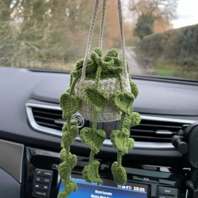 crochet suspendu créatif pour décoration de voiture plante en pot