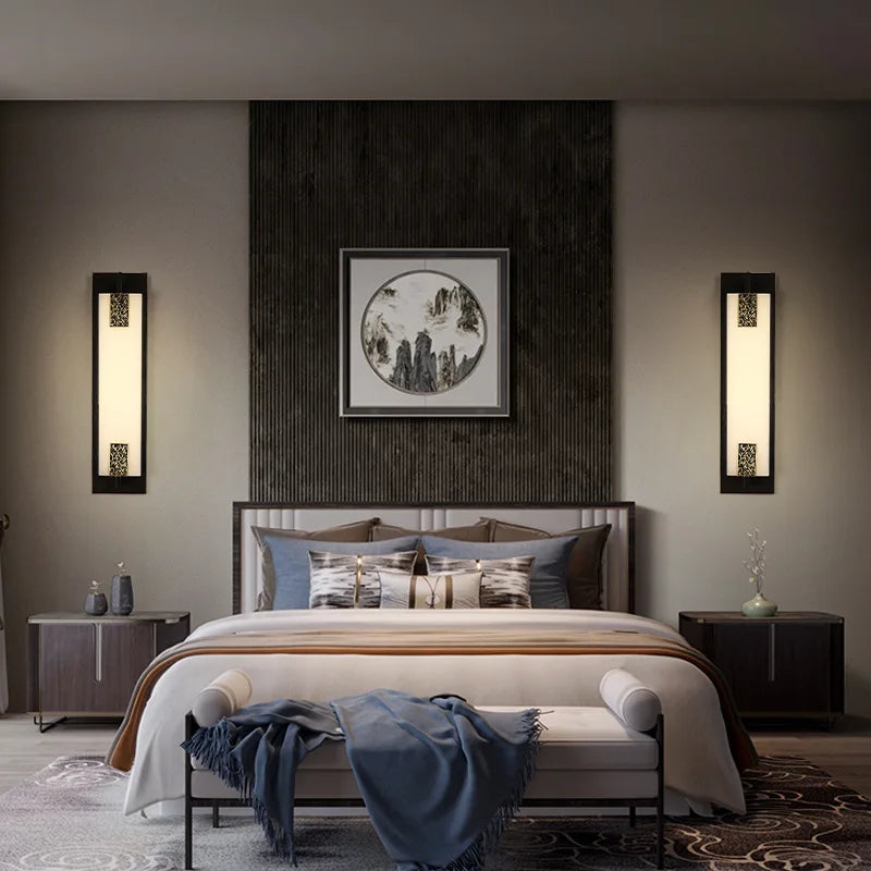 applique murale led en marbre néo-chinois pour hôtel