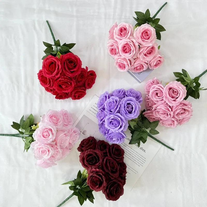 bouquet de roses artificielles en soie pour décoration intérieure