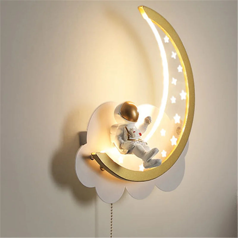 applique murale led astronaute lune nuages pour enfant