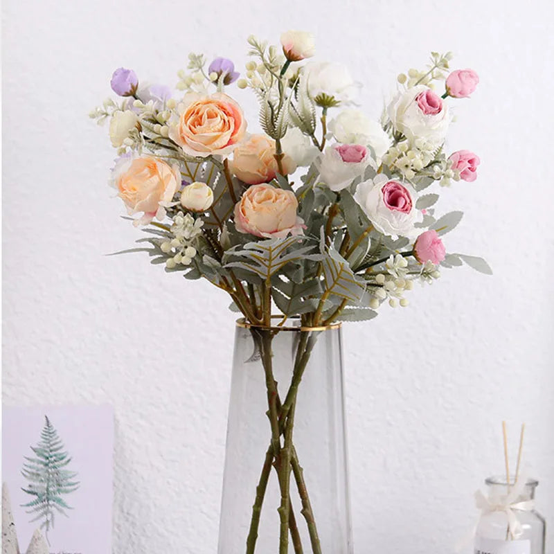 bouquet de roses artificielles en tissu pour déco mariage et maison