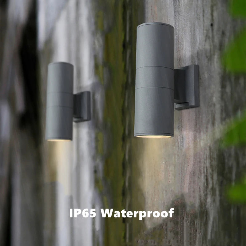 12W Outdoor Glass Tube LED Wall Lamp E27 Waterproof Single Double Head Up&Down Lighting Porch Light Garden Exterior Wall Sconce