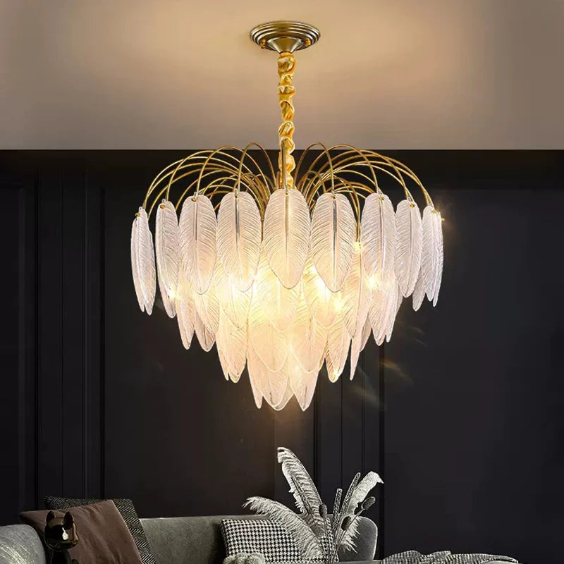 lustre led nordique plume verre décoration luminaires suspendus