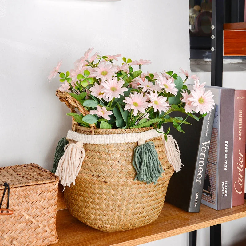 panier tissé en jonc de mer pour rangement décoratif