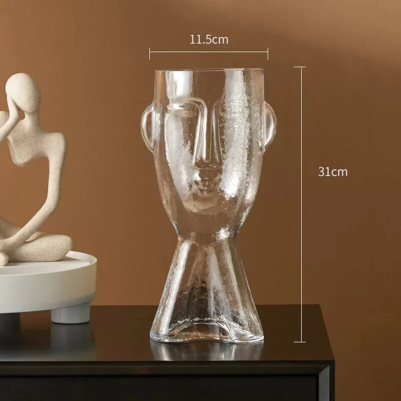 vase en verre visage humain abstrait pour fleurs décoratives modernes