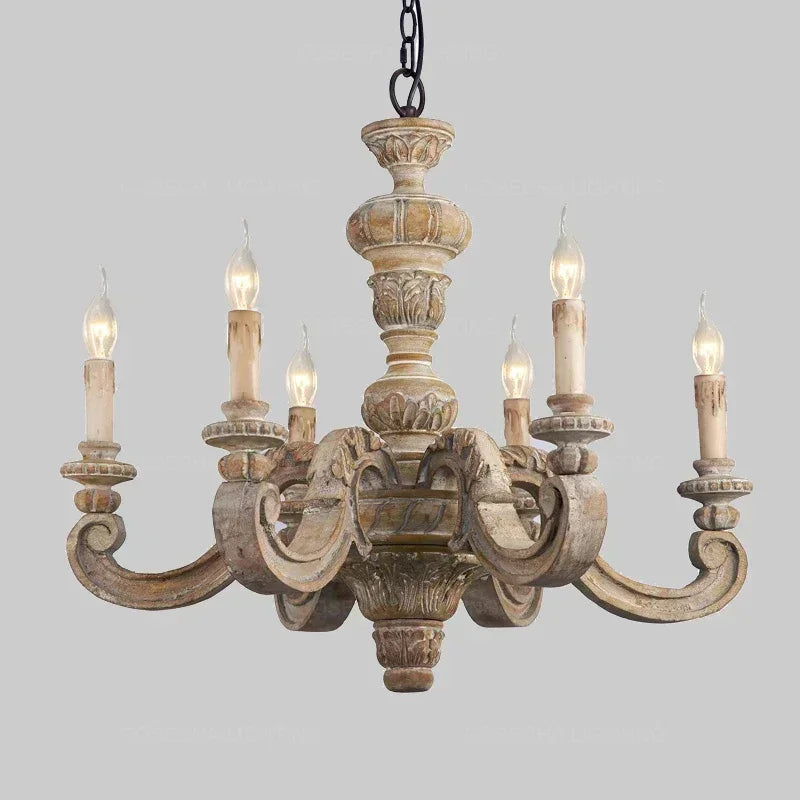 lustre romain en bois sculpté rétro pour décoration élégante