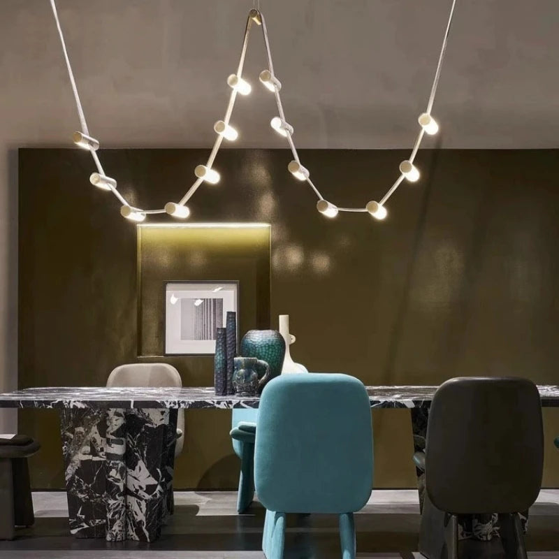 lustre art déco led avec barre lumineuse en cuir artificiel