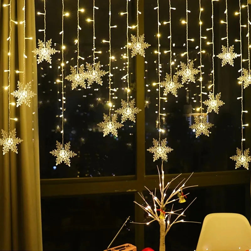 guirlande lumineuse de noël à led flocons de neige décoration extérieure