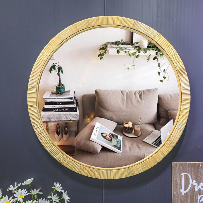 miroir mural encadré en rotin naturel fait main décoratif et élégant