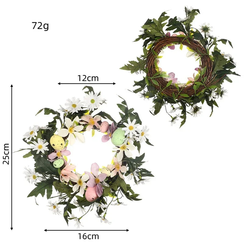 couronne décorative de Pâques avec lapin et œufs suspendus