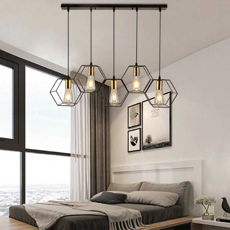 Loft Industrial Style Hexagonal Iron Art Dining Room Chandelier Retro Living Room Bedroom Lamp Bar Edison Creative Lamps