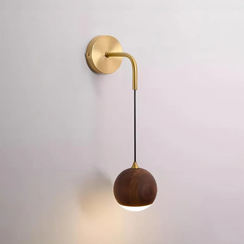 Walnut Wood Round ball Wall light, Wabi-sabi Modern style, Wall Sconces for Bedroom, Living, Corridor, Aisle balcony, Entrance