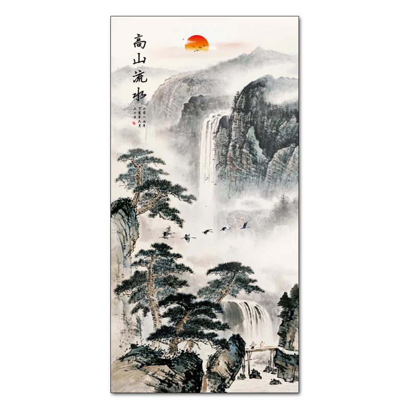 peinture sur toile pin chinois avec flux d'eau alpin