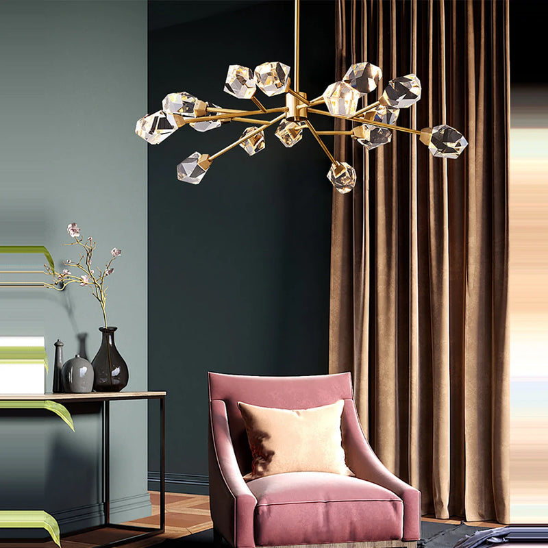 lustre moderne en laiton diamant cristal led de luxe