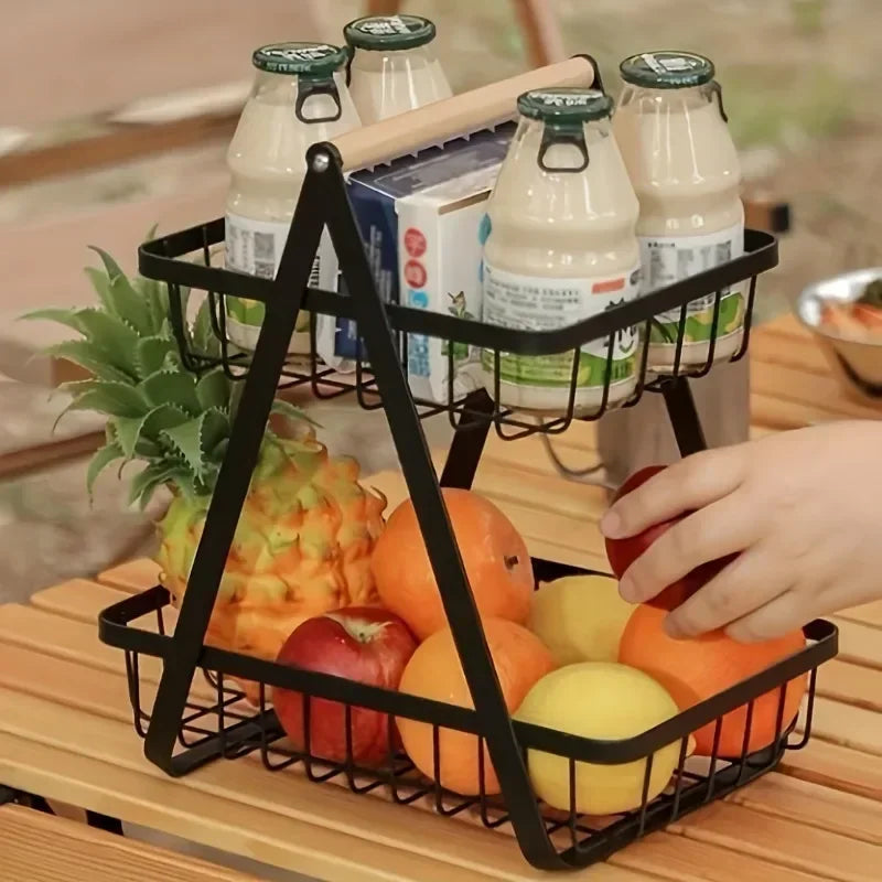 panier de rangement amovible avec poignée en bois pour cuisine