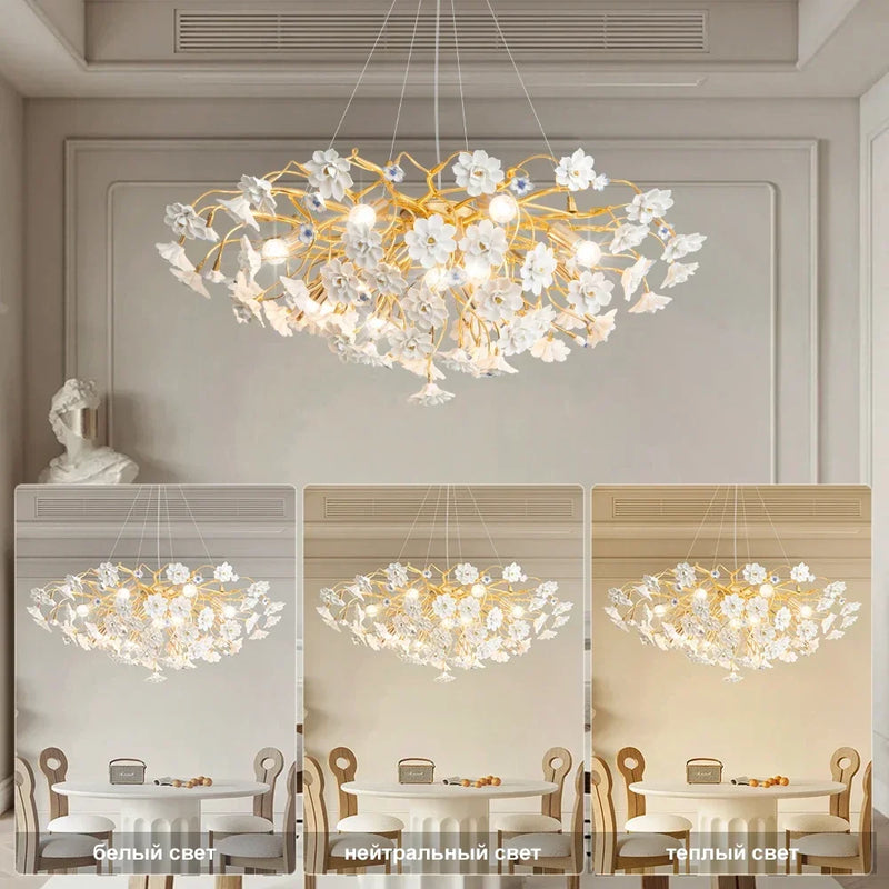 lustre romantique à fleurs pour décoration intérieure élégante