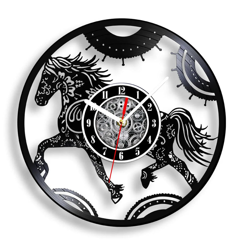 horloge murale vinyle cheval décoration équestre artisanale cadeau unique