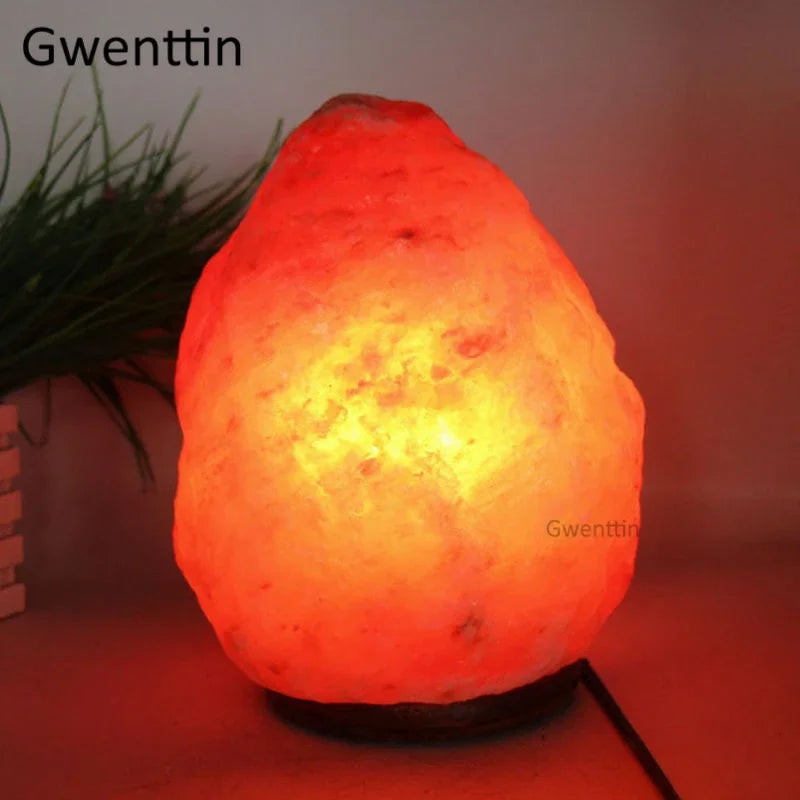 lampe de sel en cristal de l'himalaya avec veilleuse led et base en bois