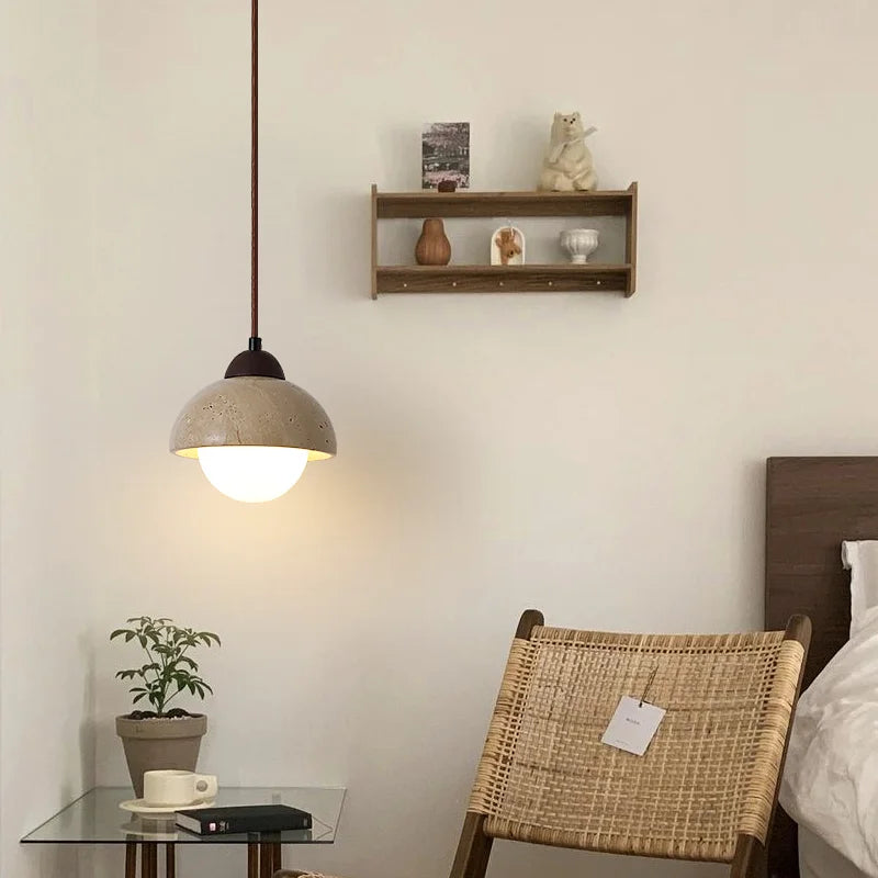 lustre suspendu vintage en pierre naturelle avec led