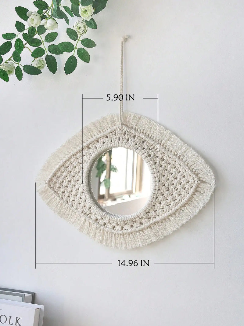 miroir décoratif boho en macramé pour décoration murale artisanale