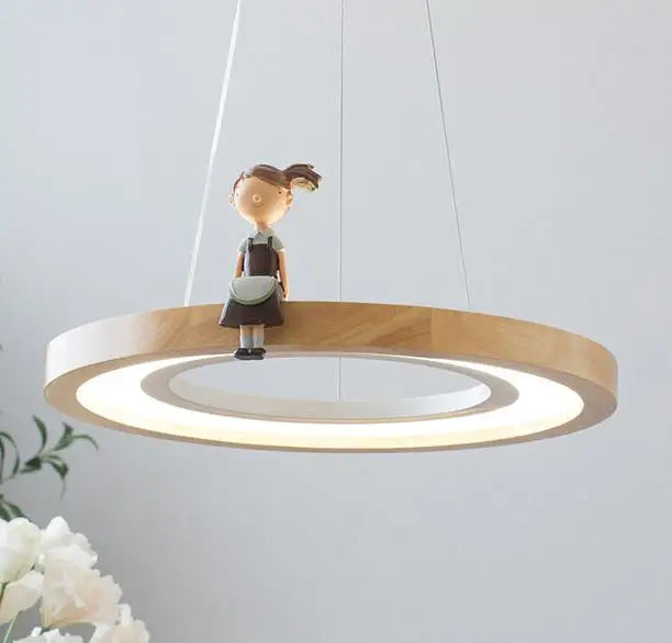 suspension ronde à led en bois pour éclairage commercial et industriel