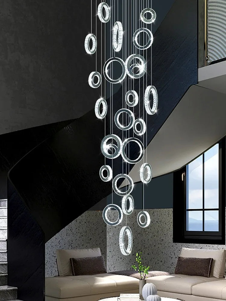 Modern LED Crystal Chandelier Nordic Ring Hanging Lights for Living Room, Hanging Lamps Fixtures Staircase Lighting Pendant Lamp