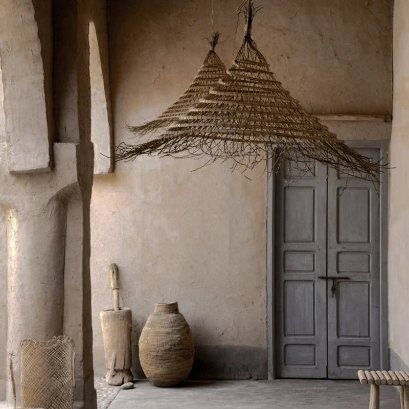 suspension rétro en bambou tissé pour décoration intérieure asiatique