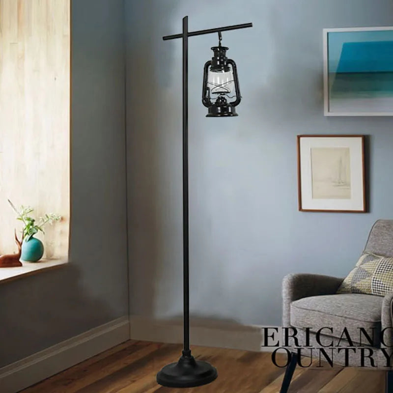 American retro floor lamp, black kerosene lamp, living room bedside lamp, Nordic industrial style iron art LED floor lamp