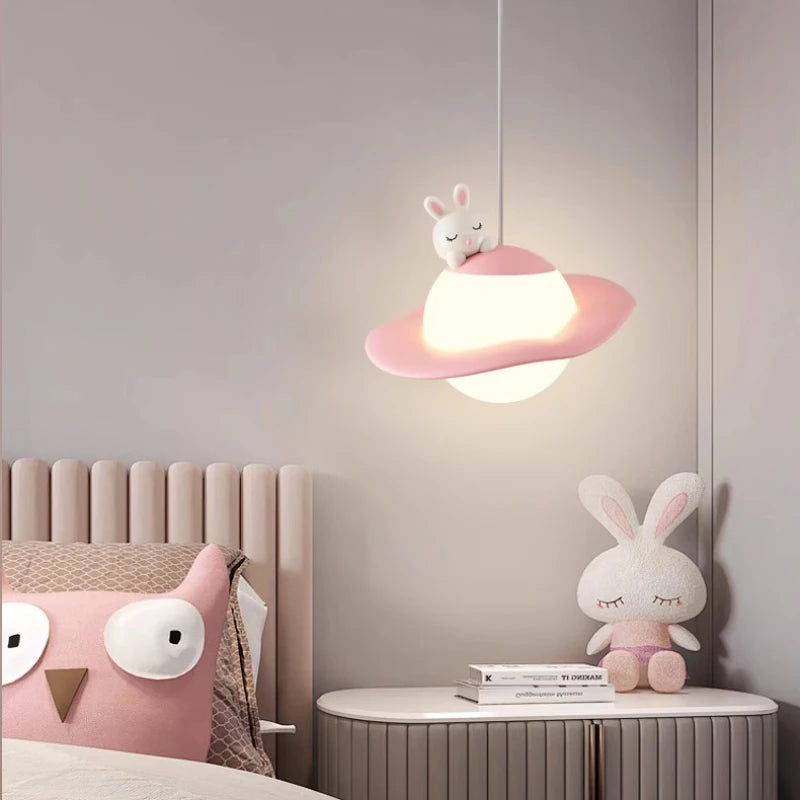 lustre mignon en forme de lapin ours et lune pour chambre d'enfant