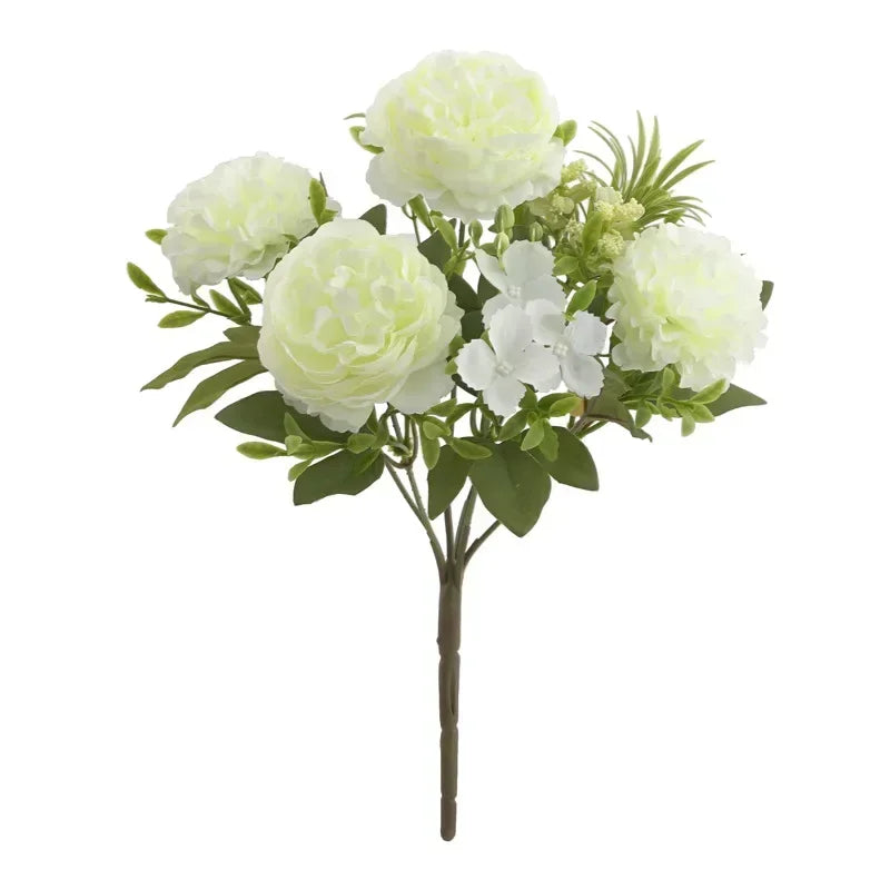 bouquet d'hortensias et pivoines artificiels pour décoration intérieure