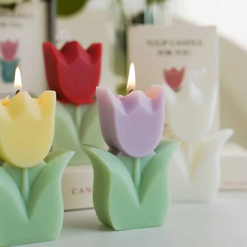 bougie tulipe artisanale parfumée pour décorations et aromathérapie