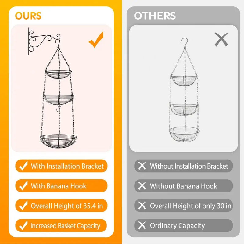 panier à fruits suspendu à 3 niveaux avec crochet pour bananes