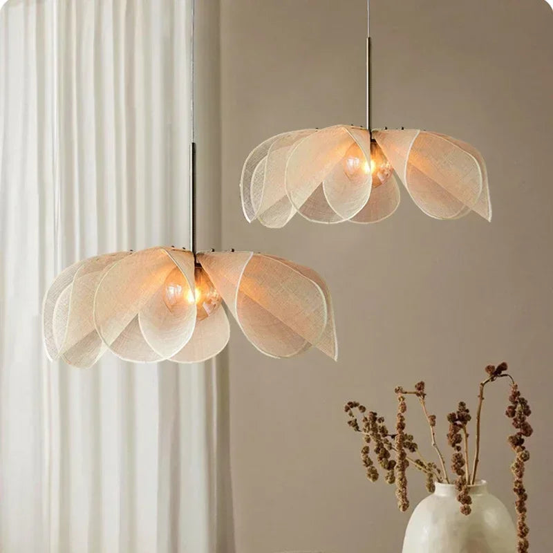 Wabi Sabi Fabric Pendant Light Flower Chandelier Suspension Hanging Light for Living Dining Room