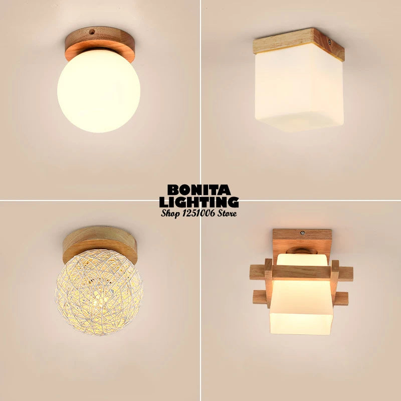 plafonnier led moderne en bois et verre laiteux décoratif