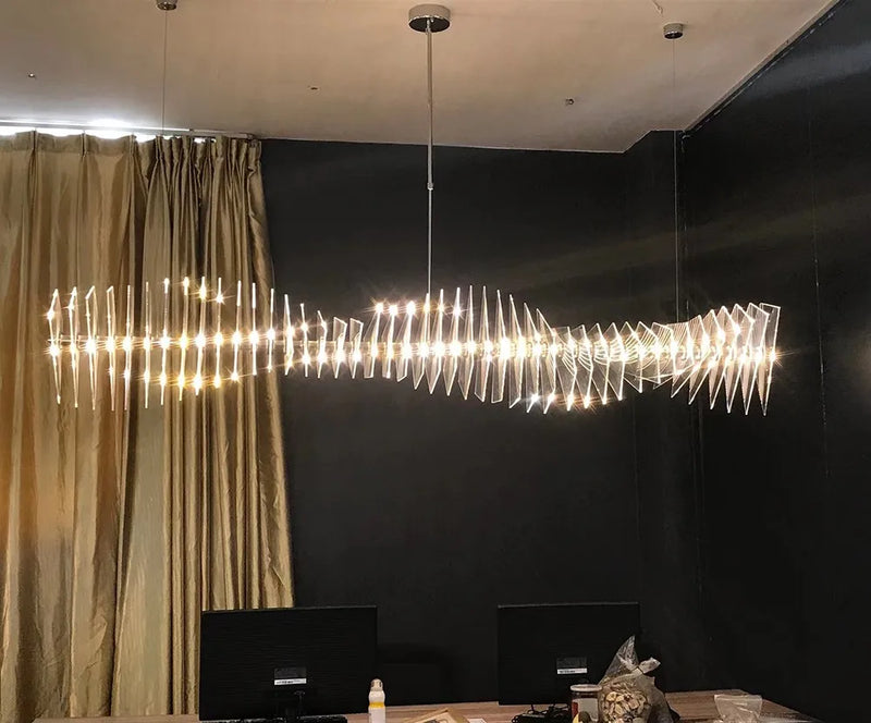 Postmodern Thousand Lamination Bar Pendant lamp, Long dining room lamp, light and Luxurious decoration, Adjustable acrylic lamp