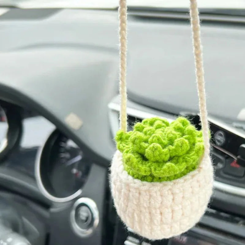 crochet suspendu créatif pour décoration de voiture plante en pot