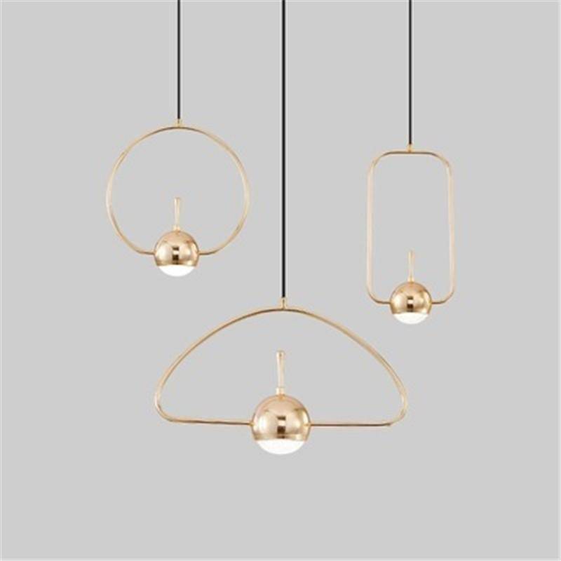 pendant light design of several golden shape with LED ball