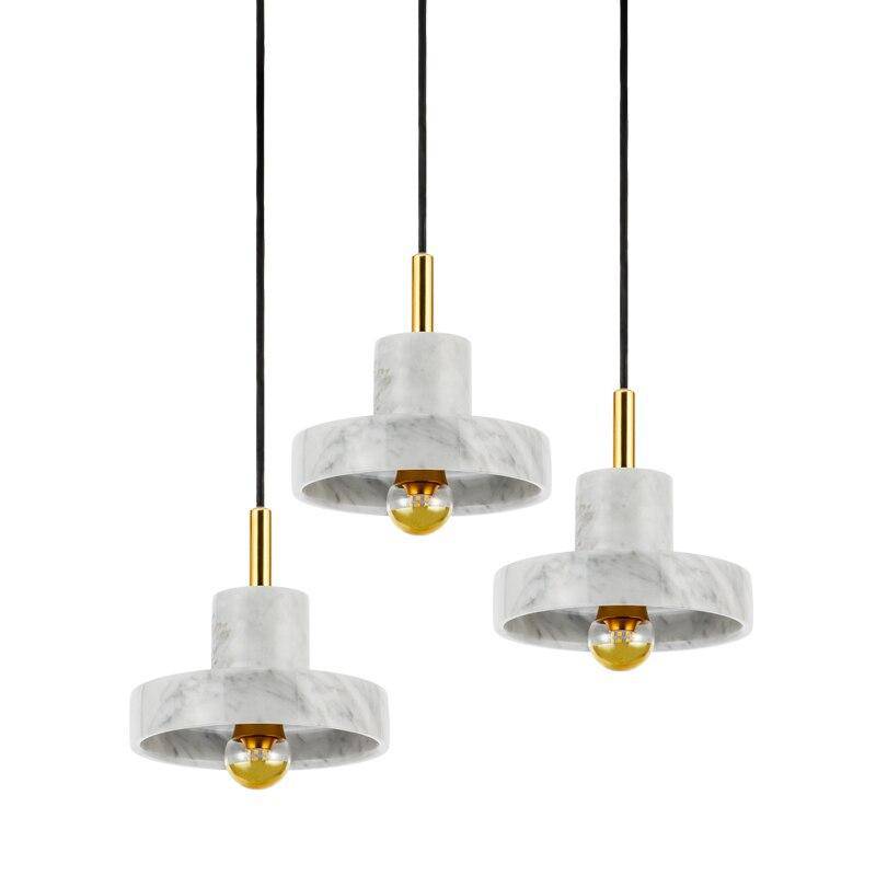 Lustre design led avec abat-jour en marbre blanc luxia