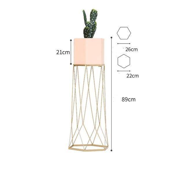 Pedestal on high metal stand with geometric pot